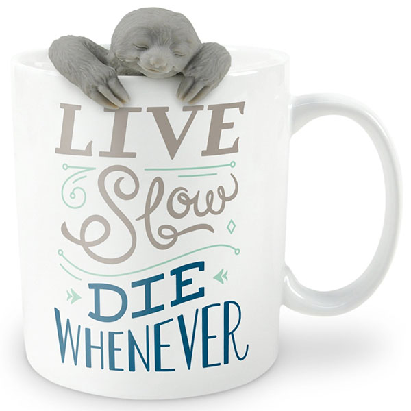 Live Slow Die Whenever Tea Infuser and Mug Sloth Gift Set Exotic