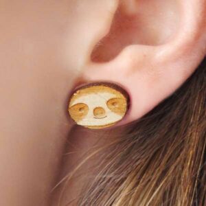 Laser Cut Wooden Sloth Face Earrings