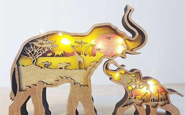 3D Wooden Elephant Statue Gift